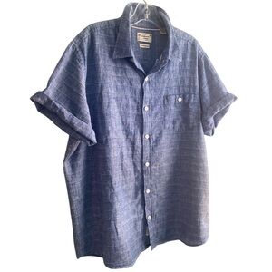 Weatherproof VTG Denim Blue Woven Linen Shirt Mens XL Short Sleeve Button Down